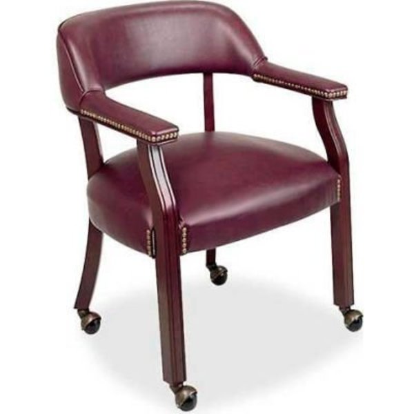 Sp Richards Lorell® Traditional Captain Side Chair With Casters, 24"W x 25"D x 32-3/4"H, Burgundy Vinyl LLR60601